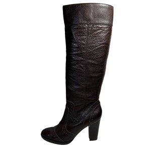 Michael Michael Kors Brown Leather Block Heel Pullover Knee High Boots Size 8.5
